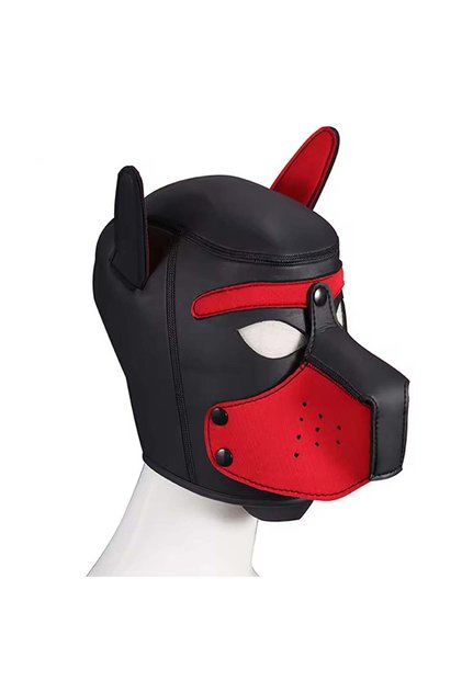 Μάσκα BDSM MyPuppy από ύφασμα Scuba, για παιχνίδι ρόλων, σε σχήμα σκύλου, σεξουαλικά παιχνίδια, μαύρο και κόκκινο