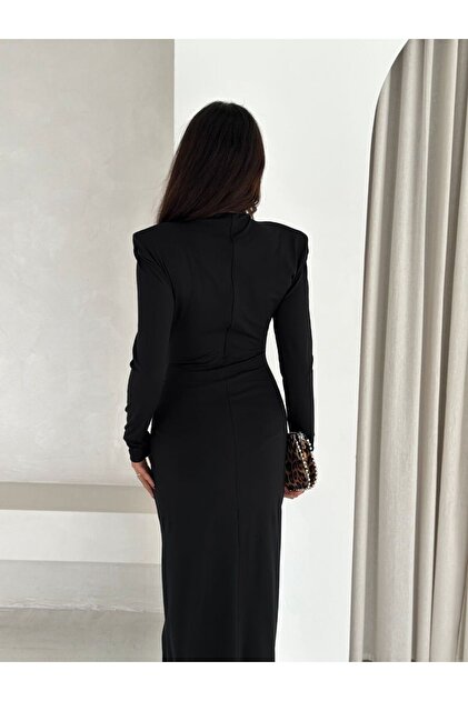 Paraf style Gold Button Detailed Invitation Dress- Trendyol