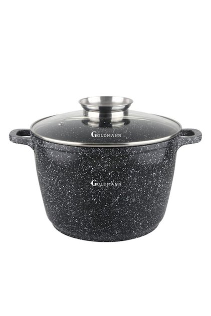 Oală din aluminiu turnat, 20x16 cm, 4 L, acoperire ceramică marmorată, fără PFOA, capac rezistent la căldură