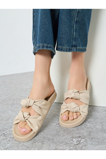Beige Double Knot Detail Sandals