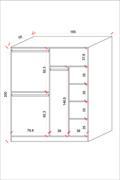 Ases Mobilya Ela6533 4Kapaklı Gardırop 5 Raflı 3 Askılı Geniş