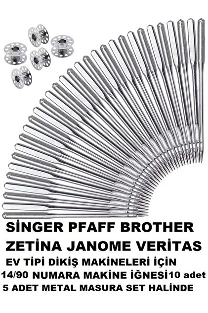 Swart SİNGER ZETİNA BROTHER 14 NUMARA 10 ADET İĞNE VE 5 ADET METAL