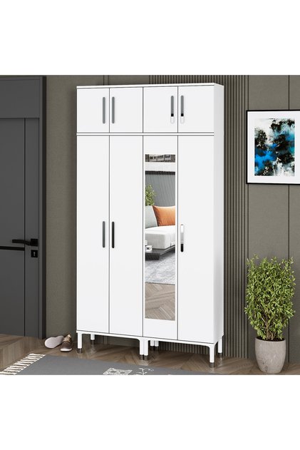 Buket-1-3-4-4 Ayaklı Aynalı Ayakkabılık Portmanto Vestiyer