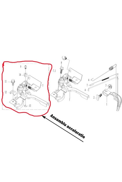 Ansamblu clapeta de accelerație pentru motocultoare 6 CP, 6,5 CP, 7 CP