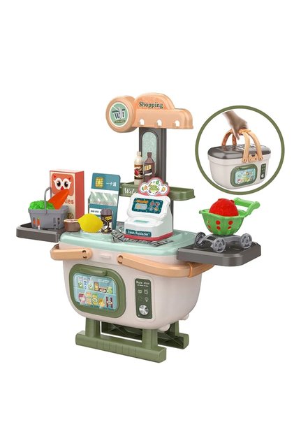 Set supermarket portabil pentru copii 2 in 1 – 41 piese, casa de marcat, accesorii alimentare