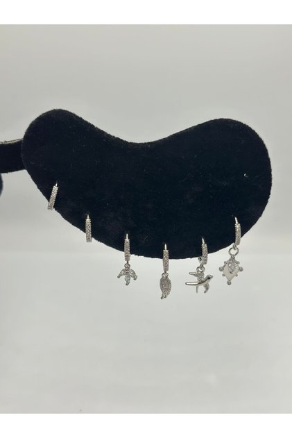 Bird Detail Set Earrings (Steel) Silver