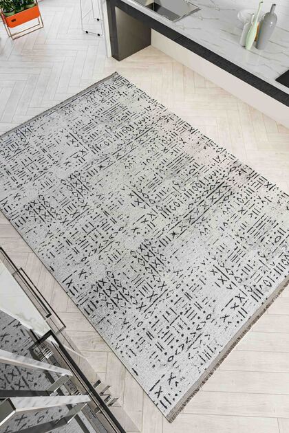 Oriente Home Avangard Desenli Gri Şönil Makine Halısı Kaymaz Taban