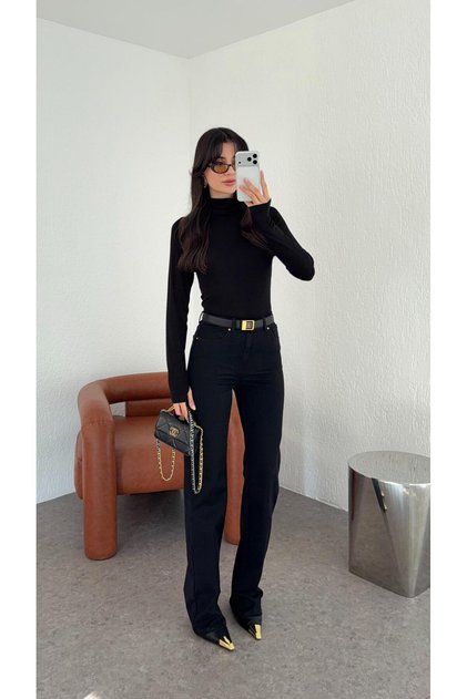 material elastic Blugi negri drepti