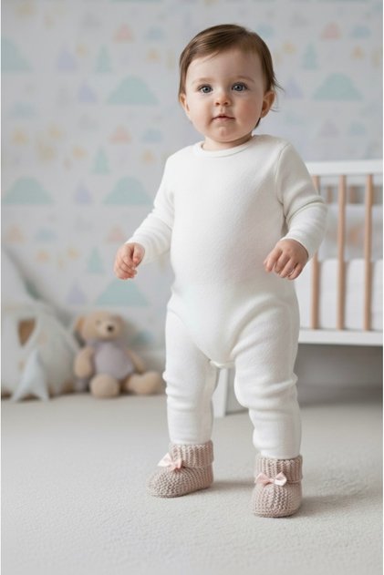 Hand-Knitted Ribbon Powder Booties for Newborn Baby