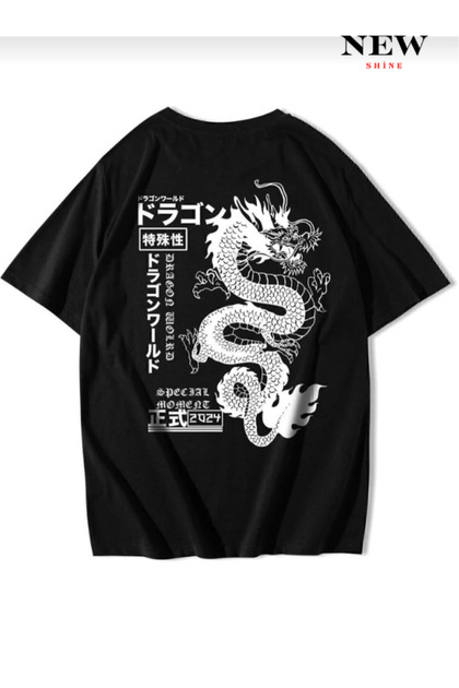 White Dragon Printed Oversized T-Shirt