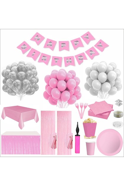 Pink and White 16-Person Full Birthday Set