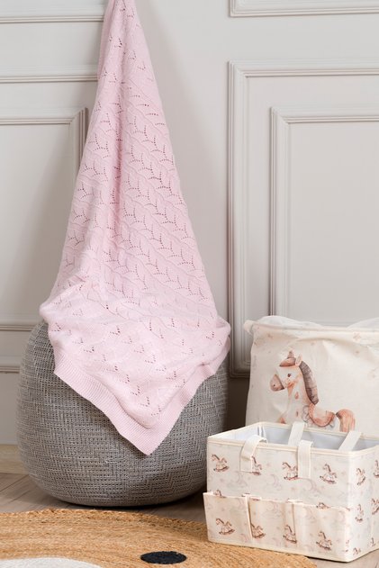 Toffy Powder Pink Herringbone Knitted Acrylic Single Baby Kids Blanket 100X100