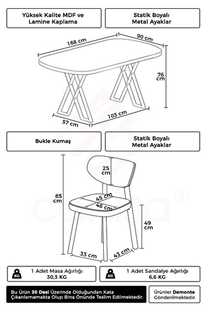 Canisa Axton Serisi Sabit Mdf 90x168 Atlantik Çam Mutfak Masa