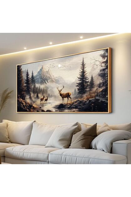 Elk Mountain Landscape Canvas Wall Art – Office & Bedroom Decor (60x120 cm Framed)