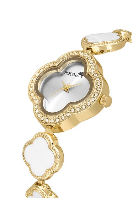 Clover Patterned Women's Wristwatch Gold White Color Pl-1559B1X