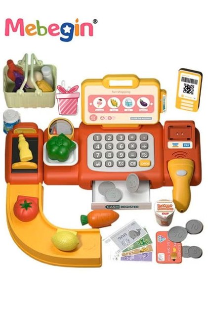 Kids Cashier Register Set with Scanner and Other Rich Accessaries, Cashier Machine with Intercom and