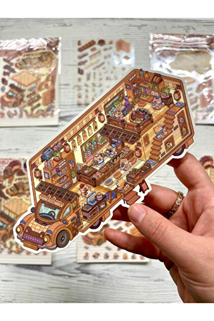 DIY Shiba Inu Atıştırmalık Karavanı 3D Diorama İzometrik Sticker Set/99 Adet Sticker+Karavan Kartonu
