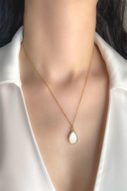 Women's Steel Necklace Zircon Stone Frame Enamel Drop Necklace