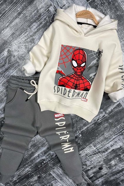 Boy's Spider-Man Digital Printed Hooded Sweat Gray Tracksuit Set