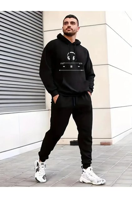 Koi Fish Japanese Rose Patterned Black Tracksuit Set