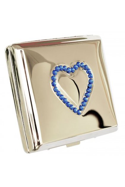 Tabacheră metalică King Size cu strasuri bleu - cadou elegant femei
