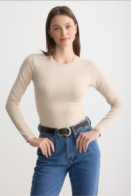 Women's Long-Sleeved Cotton Crew Neck Combed Cotton Undershirt