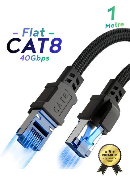 CAT8 Ethernet Kablosu (1 Metre) Premium LAN Kablo 40Gbps 2000MHz İnternet Kablosu PC Laptop, PS5/4