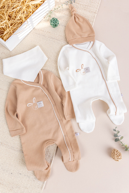 2-Piece Long Sleeve Baby Girl/Boy Jumpsuit Set with Rabbit Figure