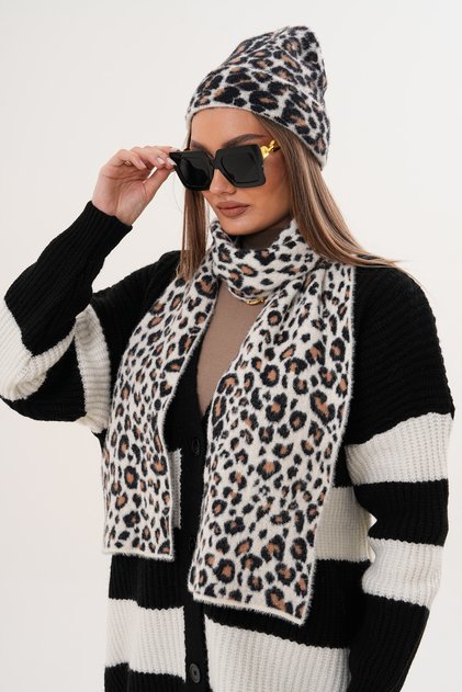 Luxury Soft Textured Leopard Scarf Beanie Set | Quality Knitwear Combination