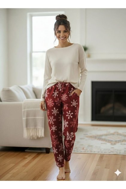 Velvet Textured Patterned Women's Pajama Bottoms