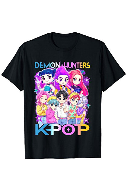 barsdepo KPOP Huntrix Baskılı Tişört, Oversize Unisex Tişört Çocuk