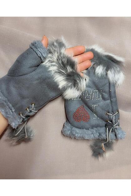 Winter Furry Fingerless Gloves I Love Turkey