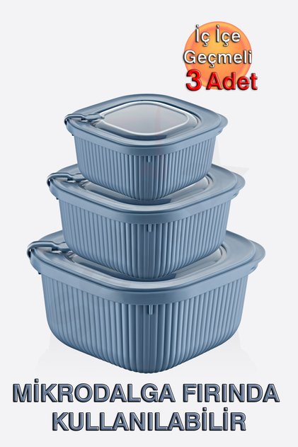 Micro Line Microwave Compatible, Air-Tight, Bpa-Free, 3-Piece Square Food Storage Container (600, 1100, 1800 ml)