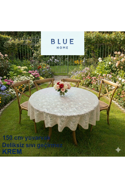 Round Lace Look Pvc Oilcloth Kitchen Table Cloth Liquid Proof Wipeable / Size: 150 cm