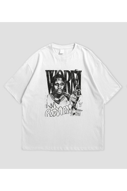 Dennis Rodman Printed White Oversize T-Shirt Unisex 100% Cotton Crew Neck T-Shirt