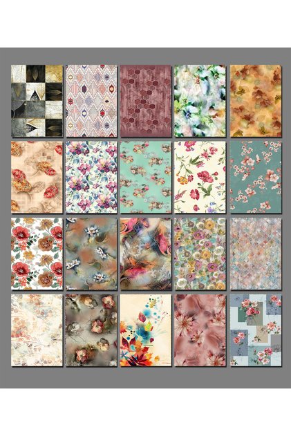 Flowers - Plants - Patterns Themed Adhesive Scrap Book Paper Set (A6 - 15X10 cm 15 Pieces)