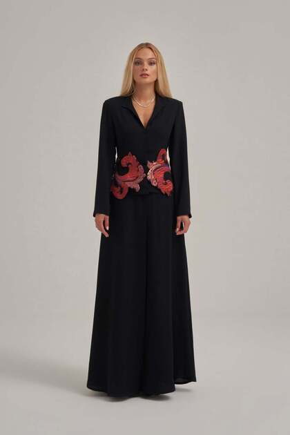Özel Jakar Kumaş Motif İşlemeli Abaya