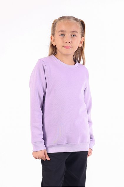 Girl's 3 Thread Ş Fleece-Lined Basic Sweatshirt Crew Neck 5-14 Years Lilac