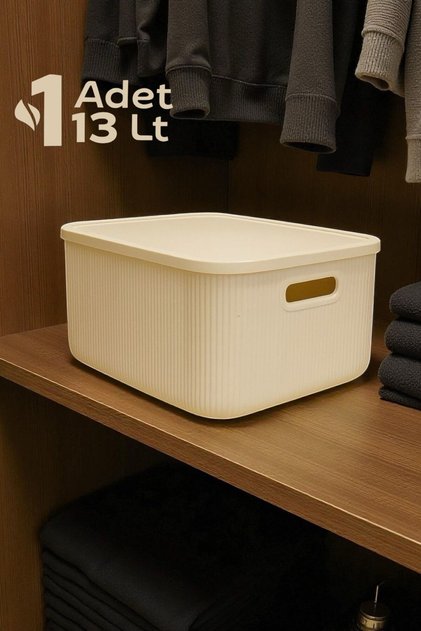 1 Adet 13 Lt Krem Dolap İçi Düzenleyici Organizer Oyuncak Kutusu Kapaklı Saklama Kutusu