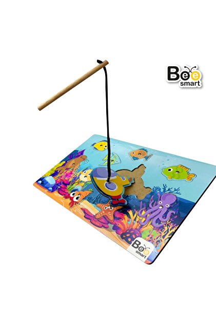 Bee Smart Balık Tutma Puzzle Eğlenceli Ahşap Oyuncak 1+ Yaş