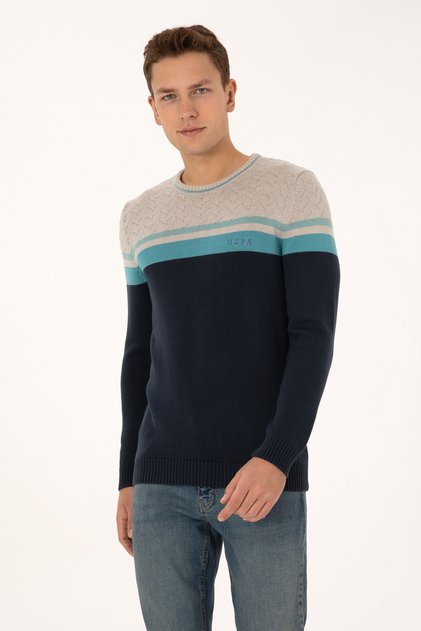 Erkek Açık Lacivert Regular Fit Bisiklet Yaka Kazak 50307826-VR059