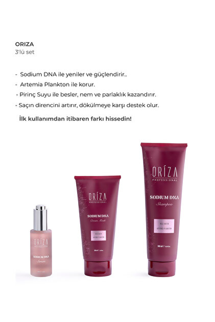 oriza Sodium DNA 3'lü Set | Şampuan, Krem ve Serum ile Güçlü Bakım
