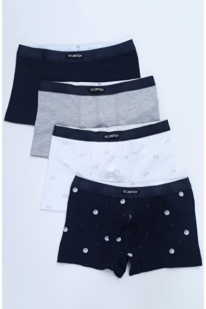 Boy's Printed Plain Patterned 4-Pack Boxers