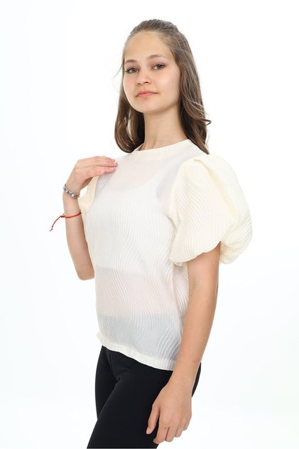 Girl's Crew Neck Watermelon Sleeve T-Shirt - See-Through Look