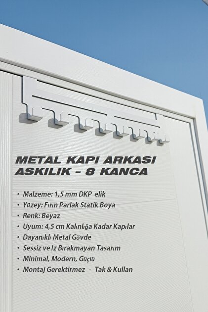 8 Kancalı Metal Beyaz Amerikan Kapı Arkası Askılık | Kapı Üstü Askılık, Mutfak Banyo ve Oda Askılık