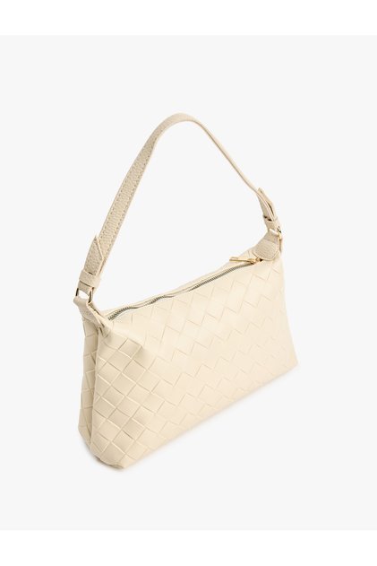 Faux Leather Shoulder Bag with Knitted Detail and Zippered Strap