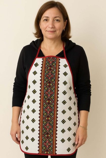 Традиционна шарена кухненска престилка, изработена от памук