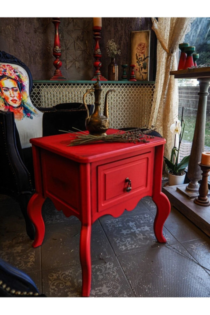 Kırmızı Eskitme Tek çekmeceli komodin