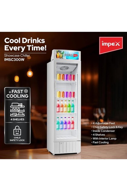 Display Cooler IMSC300W — 280L, 4 Shelves, Internal Light, Child Lock, Wheels