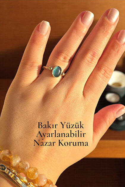 Copper Aquamarine Color Ring Adjustable 100% Genuine Copper Natural Stone